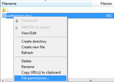 FileZilla FTP клиент изменение прав доступа к файлам