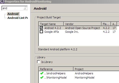 в разделе свойств проекта для Android